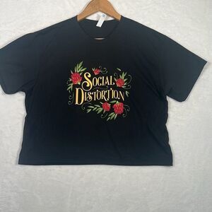 Social Distortion concert release black floral women crop top T-shirt‎ women Med
